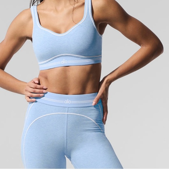 NWT Alosoft Heart Throb Bra - Seashell Blue Heather/White S - Picture 1 of 5